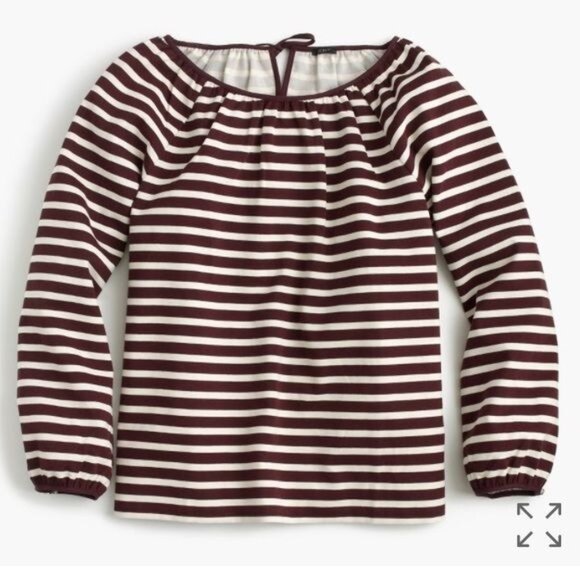 🆕J CREW Striped Peasant Top Cotton Merlot Brown XXS - Picture 3 of 3